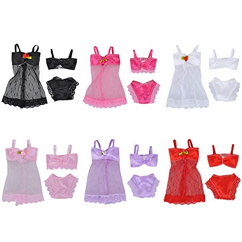 GIVBRO Fashion Doll Kleidung Pyjama Outfits für 29,8 cm Mädchen Puppen Kostüm Zubehör Spitze Sling Kleid BH Panties, 6 Set von GIVBRO