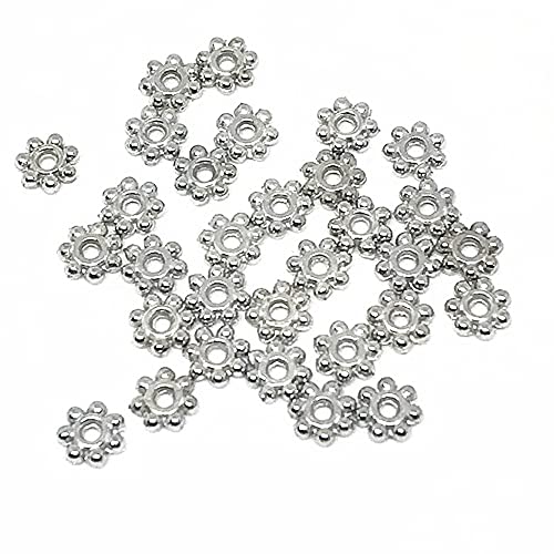 GIVBRO Gänseblümchen-Perlen, Schneeflocken-Form, Retro-Zubehör für Schmuckherstellung, DIY, Handwerk, 4 mm, Silber, 100 Stück von GIVBRO