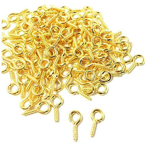 GIVBRO Ösenstifte für Schrauben, Stifte, Haken, Ösen, Schraubenschlaufen, Ösen mit Gewinde, Schraube für DIY-Basteln, Schmuck, Anhängerherstellung, 100 Stück Gold von GIVBRO