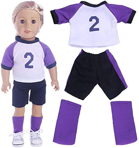 GIVBRO Puppen-Fußballanzug, Kleidung für 43-46 cm große Mädchenpuppe, verkleiden sich lässige Outfits – Nr. 2 Jersey-Shorts und Fußball-Schienbeinschoner-Socken Kostüm-Zubehör von GIVBRO