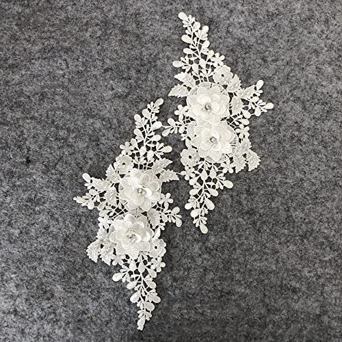 GIVBRO Spitzenapplikationen Perlen 3D Blumen Stickerei Patch Kragen Aufnäher Tüll Stoff für Hochzeit Kleid Brautkleidung DIY Handwerk Weiß von GIVBRO