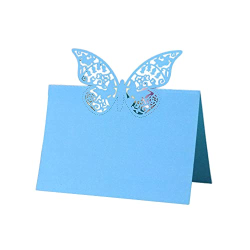 GIVBRO Tischkarte Schmetterling hohl Zelt Karte Name Tischkarten für Party Dekoration Metting Hochzeit Supplies Blau, 50 Stück von GIVBRO