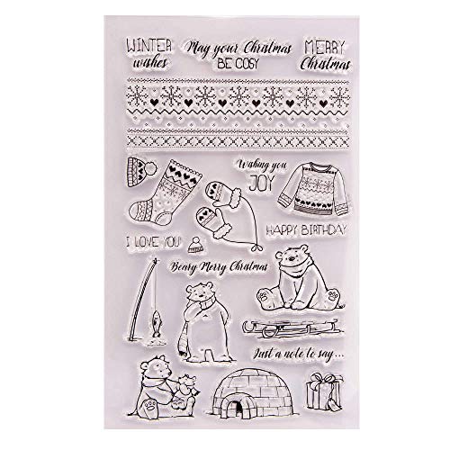 GIVBRO Transparente Silikonstempel Siegelaufkleber Eisbär Schablone Weihnachten Prägeschablone Schneeflocke Spitze Form für Scrapbooking von GIVBRO