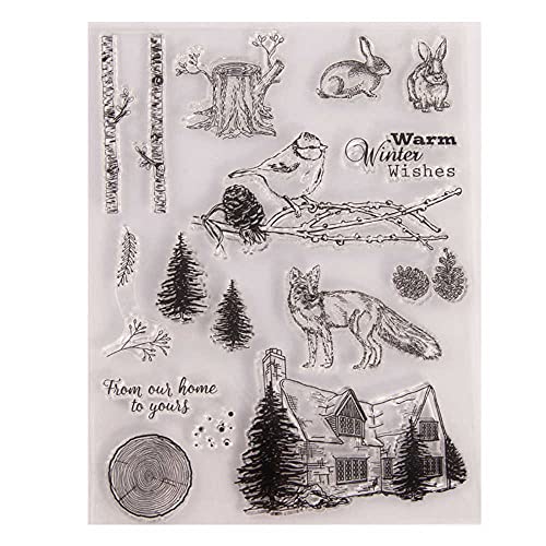 GIVBRO Transparente Stempel Siegel Aufkleber Wald Tier Schablone Scrapbooking Fuchs Vogel Kaninchen gemustert Prägeschablone Werkzeuge von GIVBRO