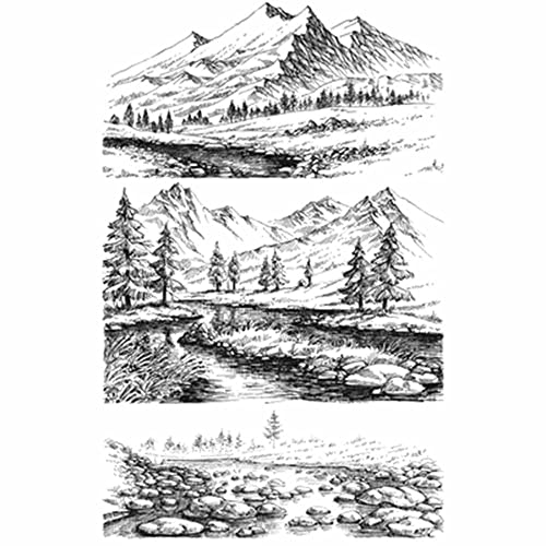 GIVBRO Vintage Clear Stamps Aufkleber Schablone Siegel Berglandschaft Prägeschablonen DIY Werkzeuge (#D) von GIVBRO