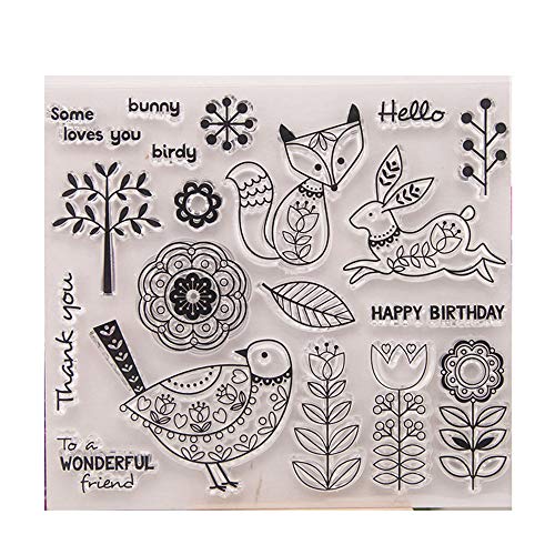 GIVBRO Wald Clear Stamp Silicone Embossing Stamp for Cards Making Scrapbooking Journal DIY Photo Album Craft Fox Flowers von GIVBRO