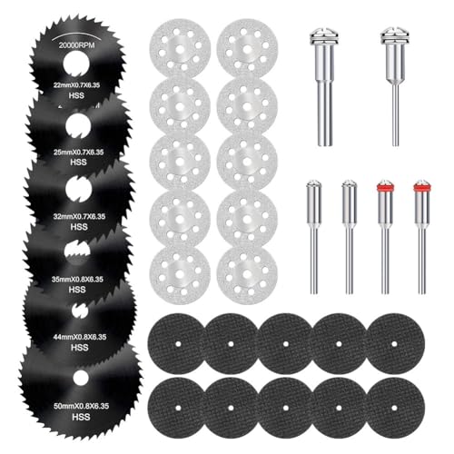 GIWFBQTR 32-Teiliges Trennscheiben-Set für Rotationswerkzeuge, 3 Verschiedene Sägeblätter für Unterschiedliche Anforderungen, Trennscheiben-Set von GIWFBQTR