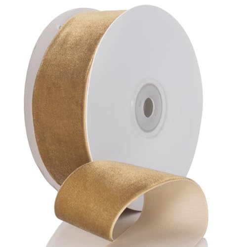 GIYOMI Khaki-Samtband – 3,8 cm breit, 9,1 m Rolle – festliches beflocktes Band für Urlaubsdekoration, Basteln und Geschenkverpackungen von GIYOMI