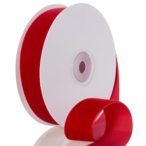 GIYOMI Rotes Samtband – 2,5 cm breit, 9,1 m Rolle – festliches beflocktes Band für Urlaubsdekoration, Basteln und Geschenkverpackungen von GIYOMI