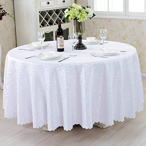 GJBHD Runde Damast Jacquard Tischdecken,Volltonfarbe Polyester Tischtuch Verschüttungssicher Tischbezug Für Restaurant Hochzeitsbankett -weiß Rund 160cm von GJBHD