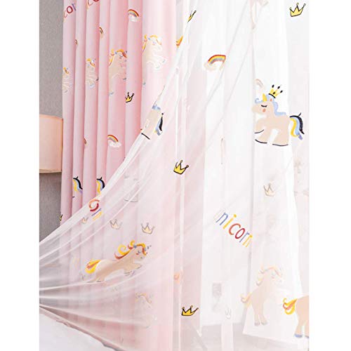 Kinder's Zimmer Vorhang Mädchen Prinzessin Schlafzimmer Baumwolle Und Leinen Stickerei Cartoon Pony Regenbogen Verdunkelungsvorhänge-Kleiner pferdevorhang 250x270cm(98x106inch) von GJBHD