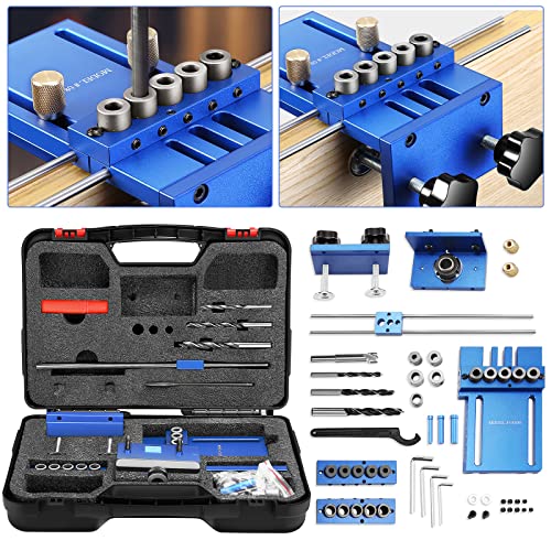 GJCrafts Doweling Jig Kit 3-in-1, 1 Stück, 10.1 mm Minimum Bore Diameter, 34 cm Länge, Aluminium Dübelbohrlehre mit 6/8/10 mm Bohrern, 300 mm Verlängerungsstange, Präzise Bohrführung von GJCrafts