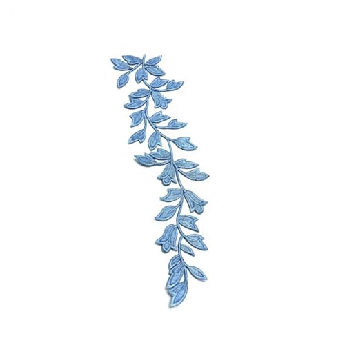 GJJVDTUF Flicken Patches 2 Stück 24 x 6,5 cm/Langes Blatt Stoff-Applikations-Patch, Florale Stickerei for Aufbügeln, Aufkleber for Kleid, Cheongsam, Vorhang-Patches Floral Rose AufbüGeln Flower(Blue) von GJJVDTUF