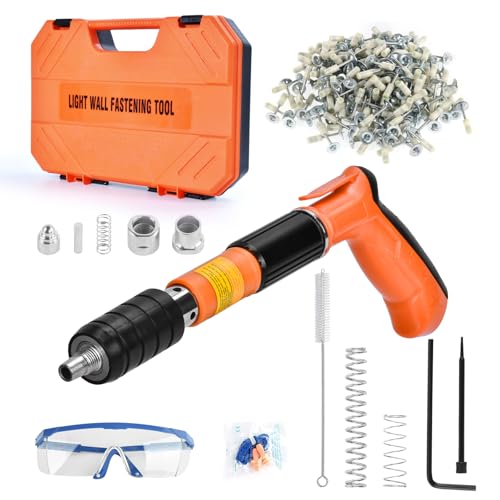 Beton-Nagelpistole, 5 Geschwindigkeiten, verstellbar, manuell, Stahlbeton-Nagelpistole, tragbares Nagelpistolen-Set, manuelle Stahlbeton-Nagelpistole, Kits mit 200 runden Nägeln (Orange) von GJOYNY