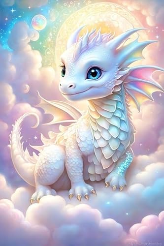 GJSZZO Cartoon Drache Diamond Painting, 5D Bausätze für Diamantmalerei für Erwachsene, Tiere Kunst Diamont Painting Bilder Kits, Runde Steine Geschenke Painting für Zuhause Dekor, 30x40cm von GJSZZO