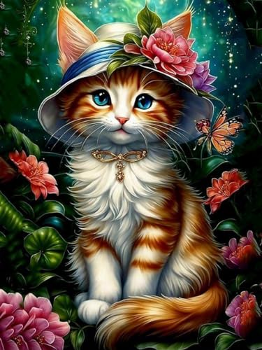 GJSZZO Cat Diamond Painting Kits for Adults, Katze Diamant Painting Bilder Erwachsene, Diamant Malerei Set mit für Heimwanddekoration 30x40 cm von GJSZZO