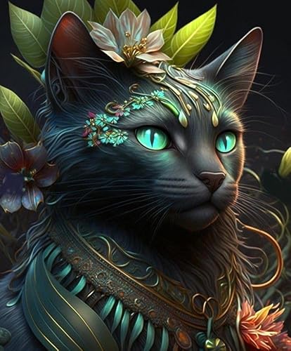 GJSZZO Cat Diamond Painting for Adults, 5D Blume und Katze Diamont Painting Kits für Erwachsene, DIY Tier Diamant Malerei Bilder mit für Heimwanddekoration 30x40 cm von GJSZZO