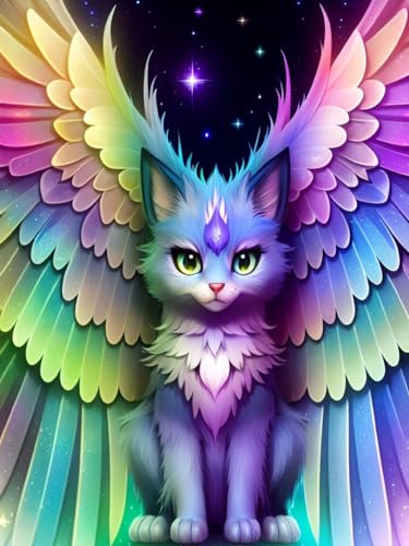 GJSZZO Cat Diamond Painting für Erwachsene, 5D Engelskatze Diamant Painting Kits Bilder, DIY Diamant Malerei Diamond Painting Bilder Set 30x40cm für Wanddekor von GJSZZO