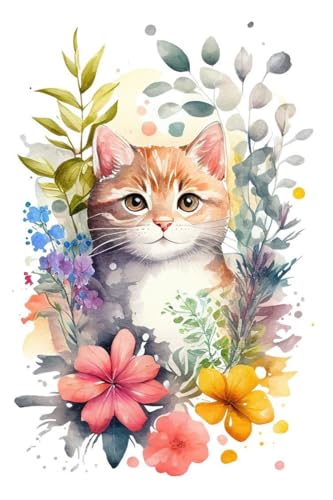 GJSZZO Cat Paint by Numbers for Adult Kits, Blume und Katze Malen nach Zahlen Kits für Erwachsene, DIY Tiere Malen-nach-Zahlen-Bilder für die Wanddekoration 30x40 cm von GJSZZO