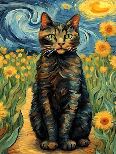 GJSZZO Cat Paint by Numbers for Adult Kits, Blume und Katze Malen nach Zahlen für Erwachsene, Malen-nach-Zahlen-Bilder für die Wanddekoration 30x40 cm von GJSZZO