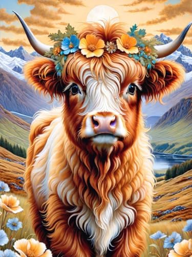 GJSZZO Cow Diamond Painting for Adults, 5D Ochse Diamont Painting Kits für Erwachsene, DIY Diamant Malerei Diamond Painting Bilder Set mit für Heimwanddekoration 30x40 cm von GJSZZO