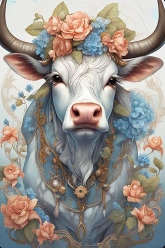 GJSZZO Cow Paint by Numbers for Adult Kits, Blume und Ochse Malen nach Zahlen Kits für Erwachsene, DIY Tiere Malen-nach-Zahlen-Bilder für die Wanddekoration 30x40 cm von GJSZZO