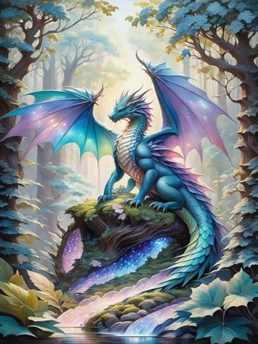 GJSZZO Dragon Diamond Painting für Erwachsene, 5D Wald und Drachen Diamant Painting Kits for Adults, DIY Diamant Malerei Diamond Painting Bilder Set mit für Heimwanddekoration 30x40 cm von GJSZZO