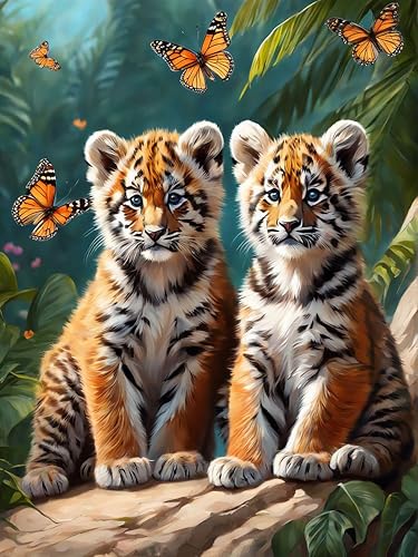 GJSZZO Flowers and Tiger Diamond Painting Kits for Adults, 5D Blume und Tiger Diamont Painting Kits für Erwachsene, DIY Tier Diamant Malerei Bilder Set 30x40 cm von GJSZZO