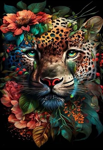 GJSZZO Leopard Paint by Numbers Adult, Blume und Leopard Malen nach Zahlen für Erwachsene, Malen-nach-Zahlen-Bilder für die Wanddekoration 30x40 cm von GJSZZO