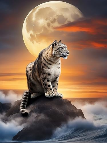 GJSZZO Moon and Tiger Diamond Painting Kits for Adults, 5D Mond und Tiger Diamont Painting Kits für Erwachsene, DIY Tier Diamant Malerei Bilder Set 30x40 cm von GJSZZO