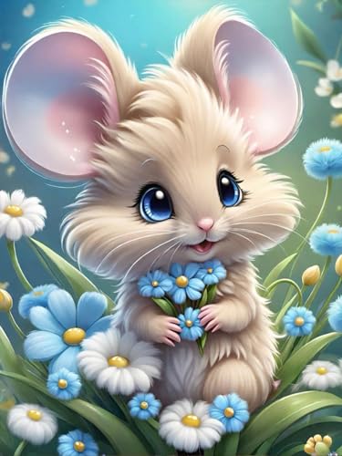 GJSZZO Mouse and Flower Diamond Painting kits for Adults, Maus und Blume Diamont Painting Bilder Erwachsene, Diamant Malerei Set mit für Heimwanddekoration 30x40 cm von GJSZZO