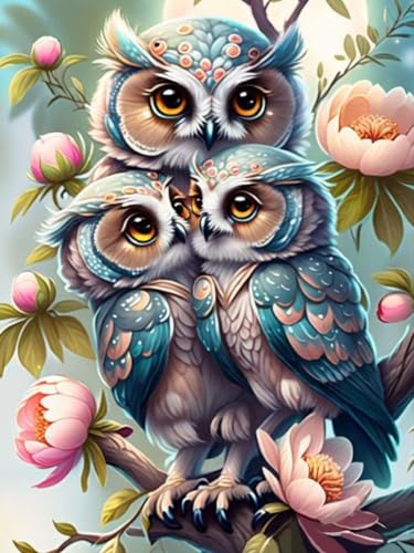 GJSZZO Owl Diamond Painting kits for Adults, Blume und Eule Diamantmalerei für Erwachsene, Tiere Diamant Painting Bilder für Heimwanddekoration 30x40 cm von GJSZZO