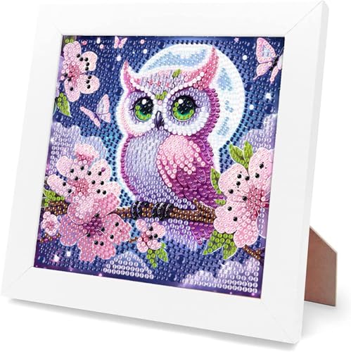 GJSZZO Owl Diamond Painting with Frame for Kids, 5D Eule Diamantgemälde mit Holzrahmen für Kinder, Diamond Painting Bilder Mosaikherstellung Arts Craft für Kinder 17x17 cm von GJSZZO