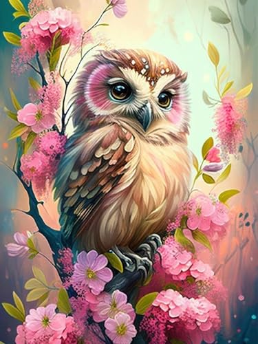 GJSZZO Owl Paint by Numbers Adult, Blume und Eule Malen nach Zahlen für Erwachsene, Malen-nach-Zahlen-Bilder für die Wanddekoration 30x40 cm von GJSZZO