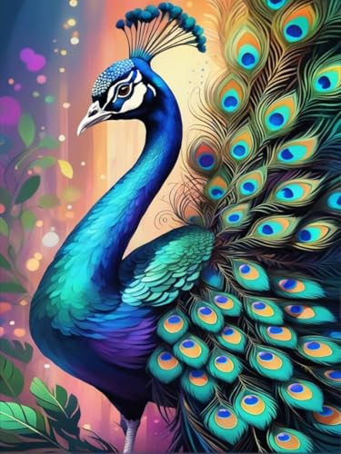 GJSZZO Peacock Diamond Painting for Adults, 5D Pfau Diamond Painting Kits für Erwachsene, DIY Pfau Diamant Malerei Bilder Set mit für Heimwanddekoration 30x40 cm von GJSZZO