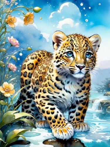 GJSZZO Tiger Diamond Painting Kit for Adult, Blumen und Tiger 5D Diamant Painting Set für Erwachsene, Tiere Diamont Painting Bilder für Zuhause Dekor 30x40 cm von GJSZZO