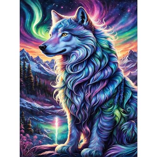 GJSZZO Wolf Diamond Painting Kits for Adults, 5D Wolf Diamant-Malerei-Set für Erwachsene, Diamant Malerei Set mit buntem Wolf und Wald für Heimwanddekoration 30 x 40 cm von GJSZZO