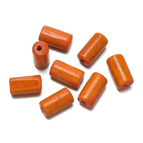 100 Stück/Los 6 x 12 mm Holzperlen in Röhrenform, bunte Abstandsperlen für DIY-Armbänder, Halsketten, Ohrringe, Schmuckherstellung, Zubehör-Orange von GJUYTD