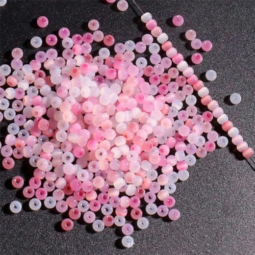 130 Stück 4 mm Katzenaugenperlen 6/0 glatte Jadeimitat-Glasperlen zur Herstellung von DIY-Schmuck, Bettelarmbänder, Halskettenzubehör, gemischtes Rosa 4–4 mm, 130 Stück von GJUYTD