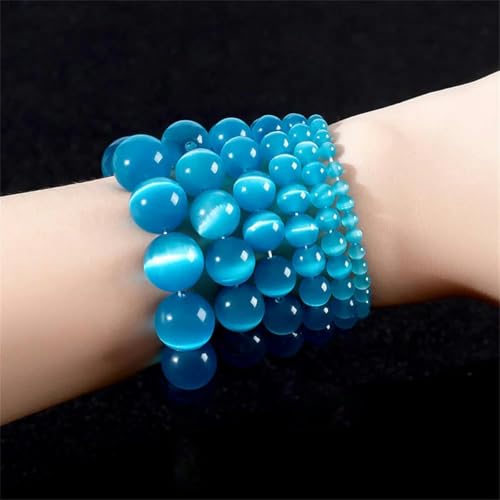 15" Strang 4–10 mm Katzenaugen-Perlen aus Naturstein, glatte, runde Kristallperlen für Armbänder, Halsketten, handgefertigtes Handwerk, DIY-Schmuckherstellung, Blau, 10 mm, ca. 40 Stück von GJUYTD