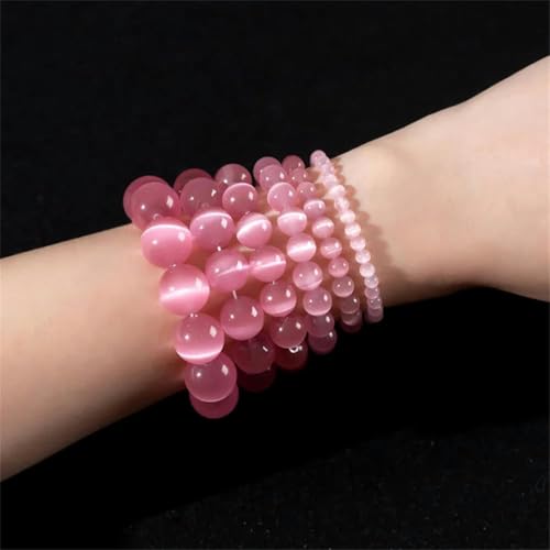 15" Strang 4–10 mm Katzenaugen-Perlen aus Naturstein, glatte, runde Kristallperlen für Armbänder, Halsketten, handgefertigtes Handwerk, DIY-Schmuckherstellung, Rosa, 4,0 mm, ca. 101 Stück von GJUYTD