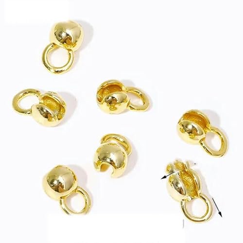 18 Karat vergoldetes Messing, 4,0 mm, Muschelschalen-Perlenspitzen, Crimp-Enden mit Ösen-Quetschperlen für DIY-Halsketten, Schmuckherstellungszubehör - 18 Karat vergoldet - 10 Stück von GJUYTD