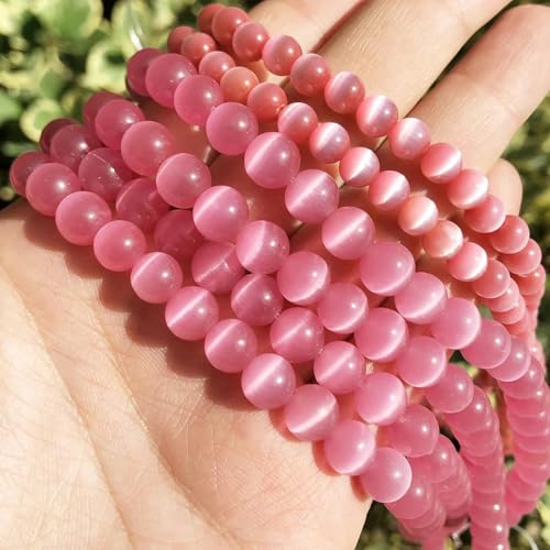 4–12 mm natürliche rosa-weiß-blaue Katzenaugenperlen, runde lose Perlen zur Schmuckherstellung, Mondstein, DIY-Armband, 15 Zoll, Fuchsia, 12 mm, 30 Stück Perlen von GJUYTD