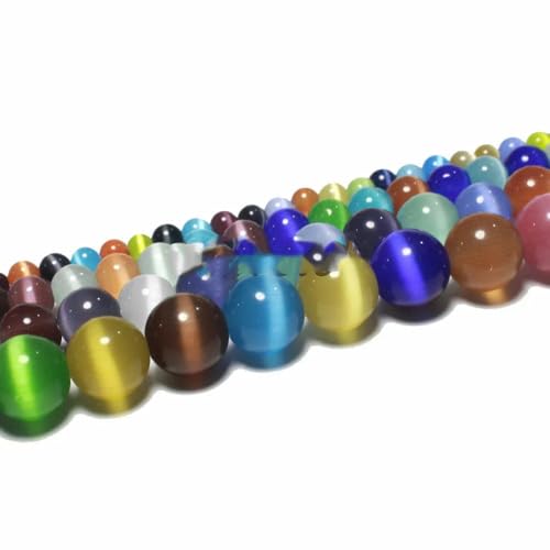 4 6 8 10 12 mm AAA bunte Katzenaugen-Glasperlen, lose, runde Abstandsperlen zur Schmuckherstellung, DIY-Armband, Ohrringe, Zubehör, bunt, 10 mm, ca. 36 Stück von GJUYTD