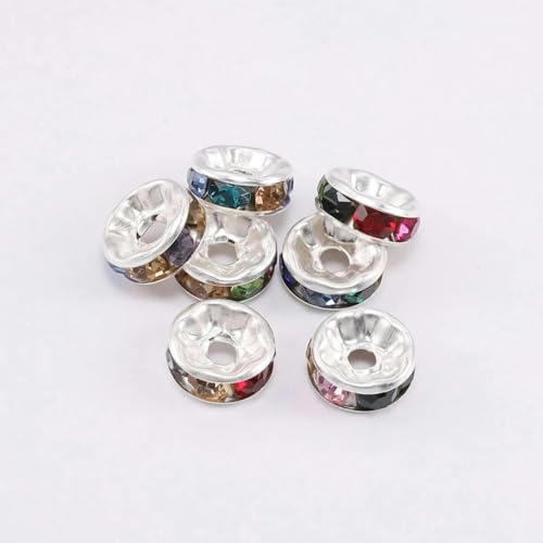 50 Stück/Los 8 mm Strass-Rondellen, Kristallperlen, lose Abstandsperlen für die Herstellung von handgefertigtem Schmuck, Zubehör, Silber, Multi-8 mm von GJUYTD