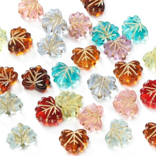 50 Stück/Lot Acryl Blätter Perlen Spacer Charms Perlen für DIY Armband Halskette Schlüsselanhänger Schmuckherstellung Zubehör Zubehör-gemischt von GJUYTD