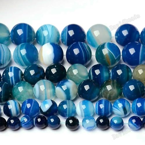 DIY Zubehör Kristall Schmuck Natürliche Blau Gestreiften Agat Halbzeuge lose Perlen Getrennt 4 6 8 10 12mm-12mm 30 stücke 1 los von GJUYTD