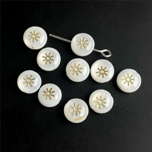 Natürliche Muschel-Alphabet-Perlen, rund, flach, goldfarben, Buchstaben aus Perlmutt, für die Schmuckherstellung, Armbänder, DIY-Zubehör, 8 mm, Sonne, 7–8 mm, 2 Stück Natürliche Muschel-Alphabet-Perlen, rund, flach, goldfarben, Buchstaben aus Perlmutt, für die Schmuckherstellung, Armbänder, DIY-Zubehör, 8 mm, Sonne, 7–8 mm, 2 Stück von GJUYTD