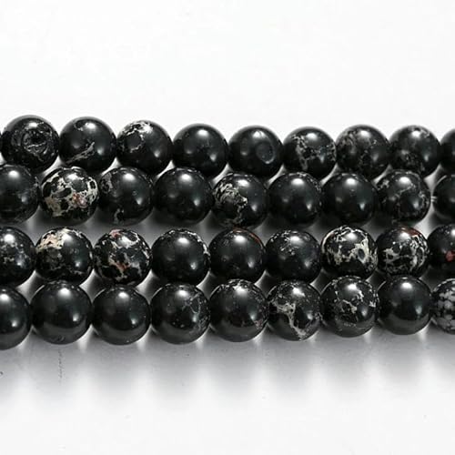 Natursteinperle, schwarz-weiß, Katzenauge, Opal, Lava-Achat, Hämatit, runde Perlen für Schmuck, DIY-Armband, 4–12 mm, Kaiser-6 mm, ca. 61 Perlen von GJUYTD