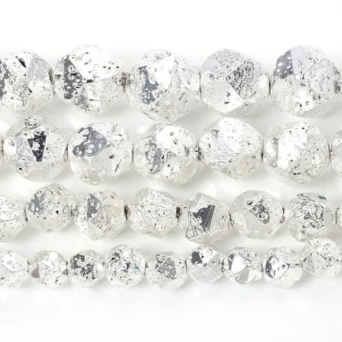 Natursteinperle, schwarz-weiß, Katzenauge, Opal, Lava-Achat, Hämatit, runde Perlen für Schmuck, DIY-Armband, 4–12 mm, facettierte Lava, 12 mm, ca. 30 Perlen von GJUYTD